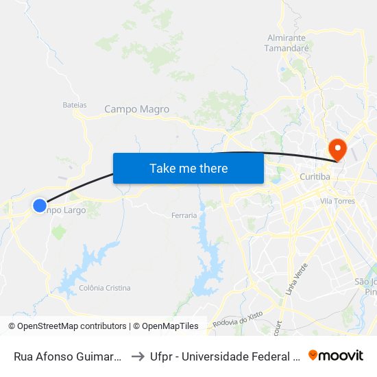 Rua Afonso Guimarães, 978 to Ufpr - Universidade Federal Do Paraná map