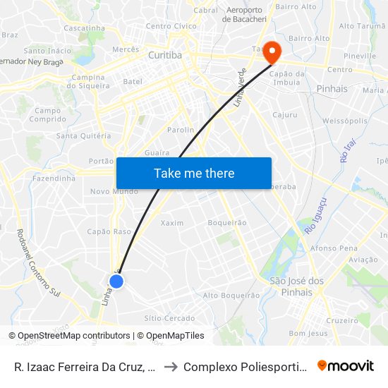 R. Izaac Ferreira Da Cruz, 6339 - Pluma to Complexo Poliesportivo Pinheirão map