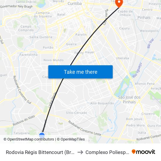 Rodovia Régis Bittencourt (Br 116) - Viaduto Pompéia to Complexo Poliesportivo Pinheirão map