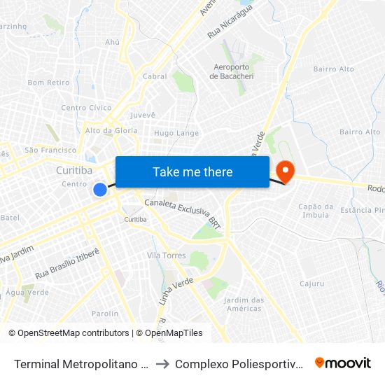 Terminal Metropolitano Guadalupe to Complexo Poliesportivo Pinheirão map