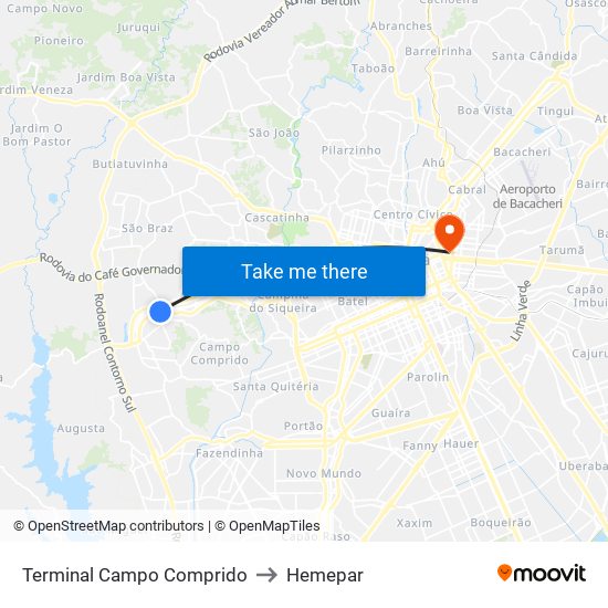 Terminal Campo Comprido to Hemepar map