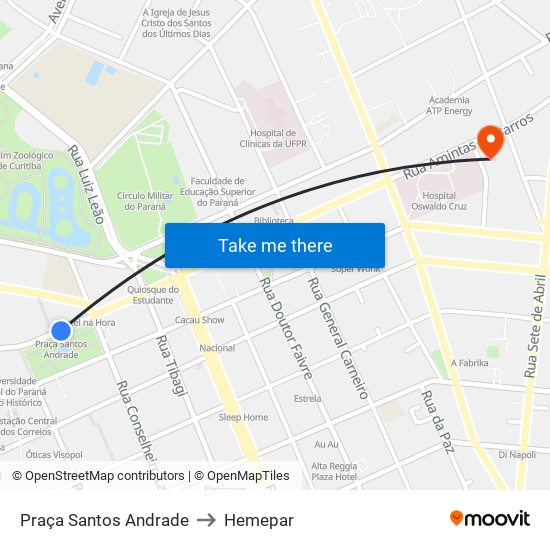 Praça Santos Andrade to Hemepar map