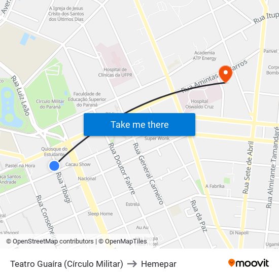 Teatro Guaíra (Círculo Militar) to Hemepar map