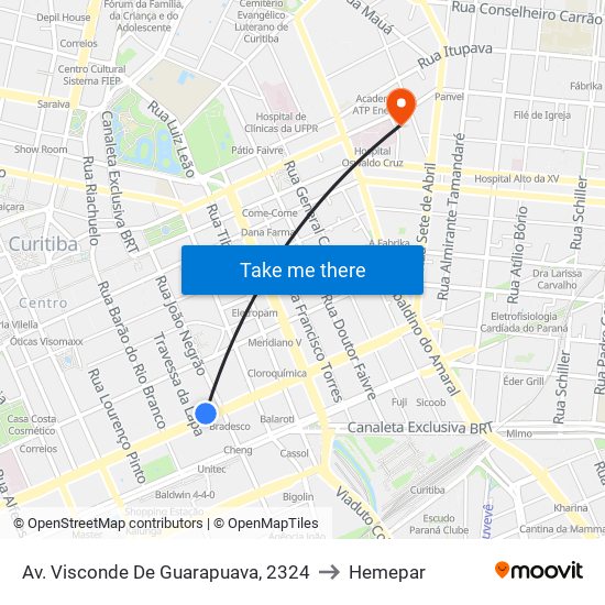 Av. Visconde De Guarapuava, 2324 to Hemepar map