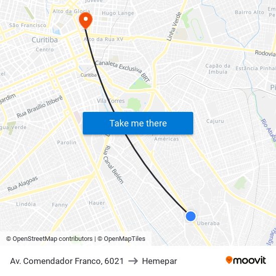 Av. Comendador Franco, 6021 to Hemepar map