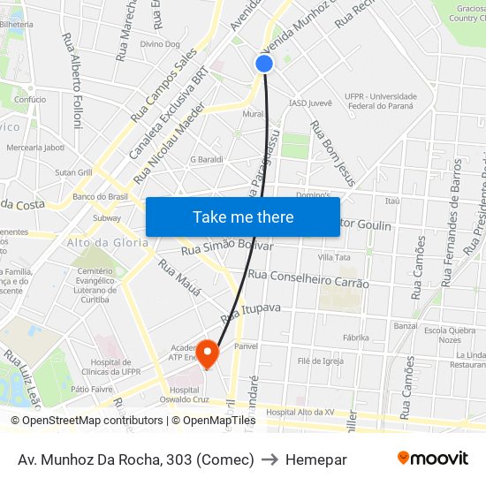 Av. Munhoz Da Rocha, 303 (Comec) to Hemepar map