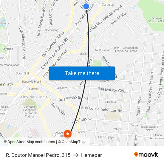 R. Doutor Manoel Pedro, 315 to Hemepar map