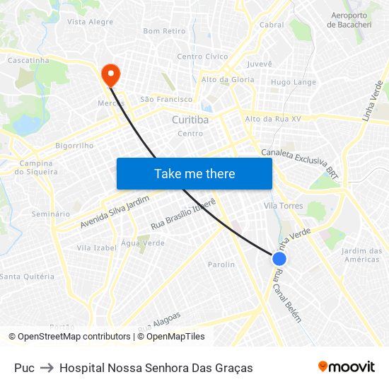 Puc to Hospital Nossa Senhora Das Graças map