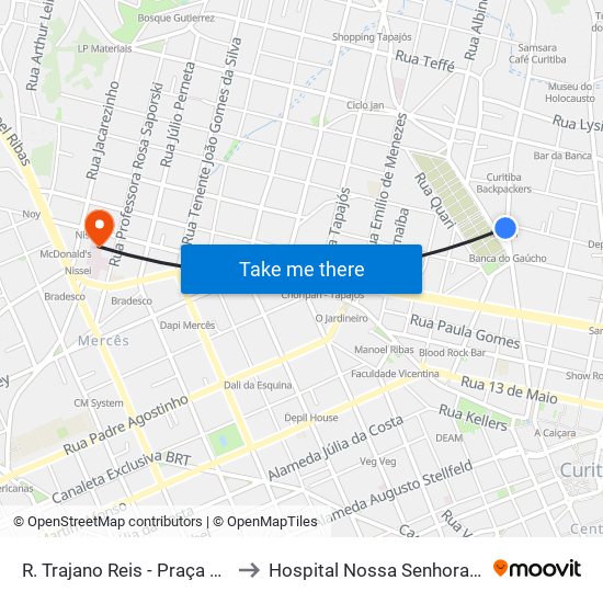 R. Trajano Reis - Praça Do Redentor to Hospital Nossa Senhora Das Graças map