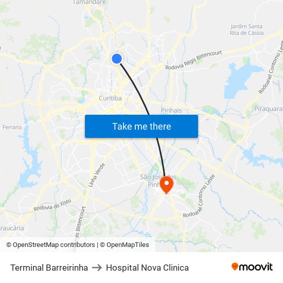 Terminal Barreirinha to Hospital Nova Clinica map