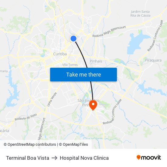 Terminal Boa Vista to Hospital Nova Clinica map