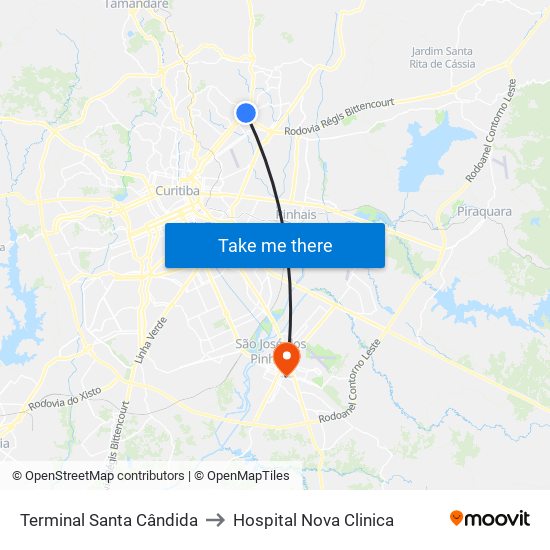 Terminal Santa Cândida to Hospital Nova Clinica map