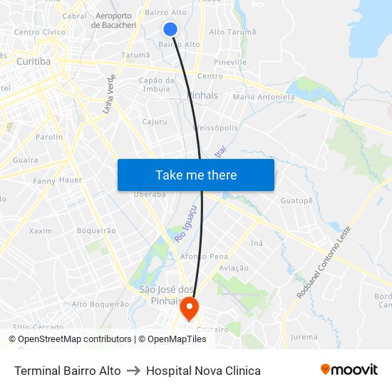 Terminal Bairro Alto to Hospital Nova Clinica map