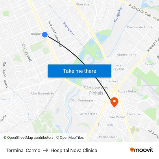 Terminal Carmo to Hospital Nova Clinica map