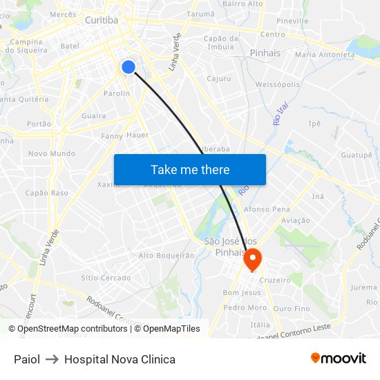 Paiol to Hospital Nova Clinica map