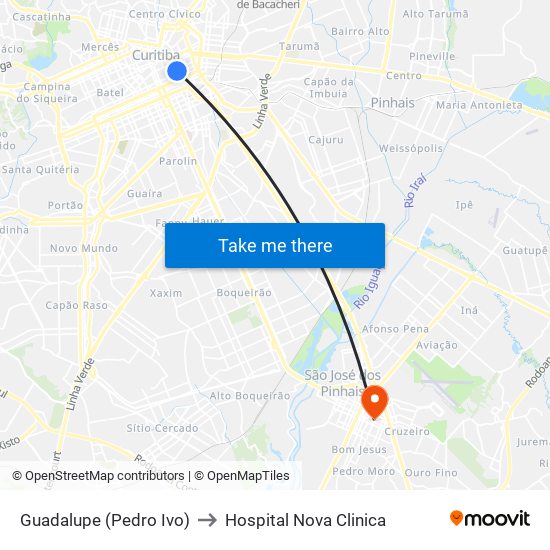 Guadalupe (Pedro Ivo) to Hospital Nova Clinica map
