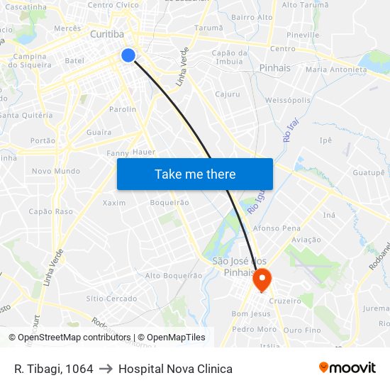 R. Tibagi, 1064 to Hospital Nova Clinica map