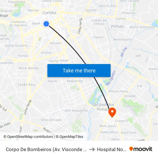 Corpo De Bombeiros (Av. Visconde De Guarapuava, 3571) to Hospital Nova Clinica map