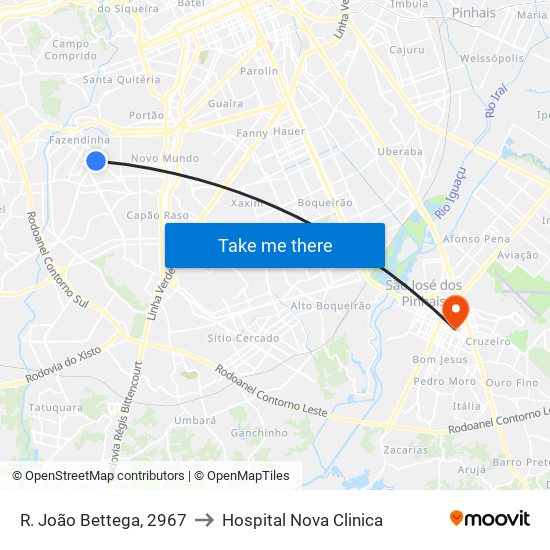 R. João Bettega, 2967 to Hospital Nova Clinica map