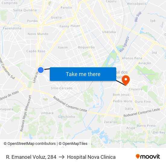 R. Emanoel Voluz, 284 to Hospital Nova Clinica map