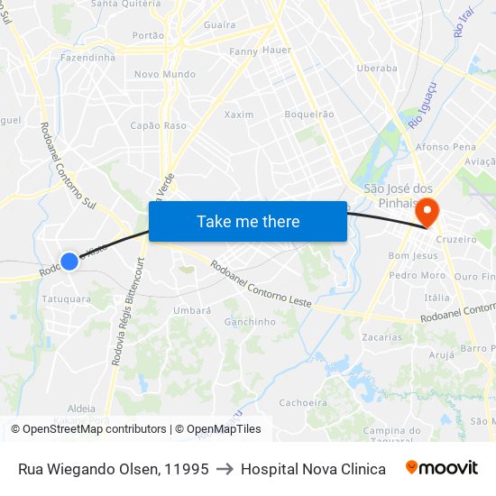 Rua Wiegando Olsen, 11995 to Hospital Nova Clinica map