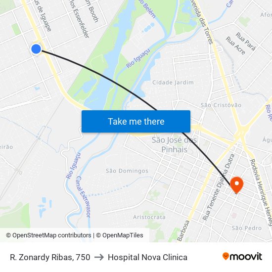 R. Zonardy Ribas, 750 to Hospital Nova Clinica map