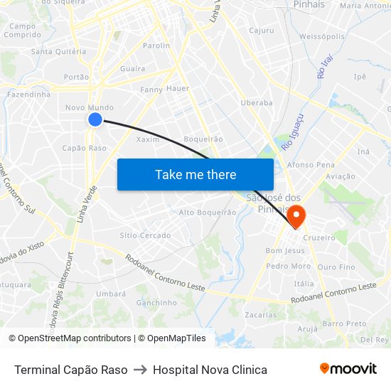 Terminal Capão Raso to Hospital Nova Clinica map
