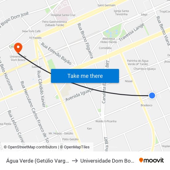 Água Verde (Getúlio Vargas) to Universidade Dom Bosco map