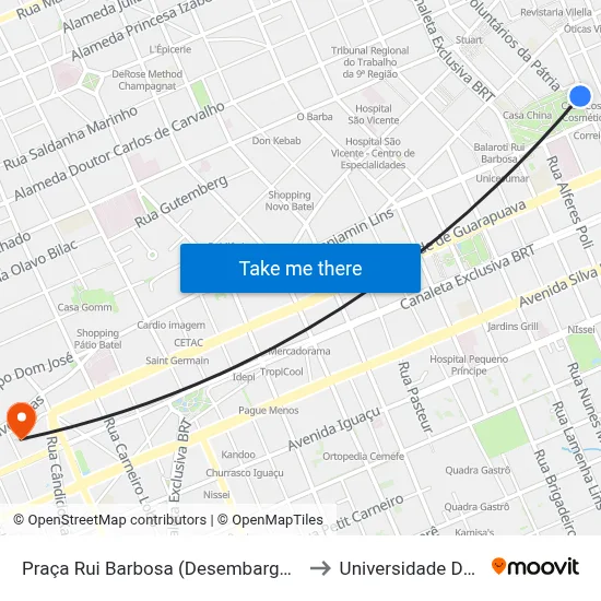 Praça Rui Barbosa (Desembargador Westphalen) to Universidade Dom Bosco map