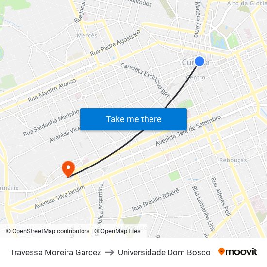 Travessa Moreira Garcez to Universidade Dom Bosco map