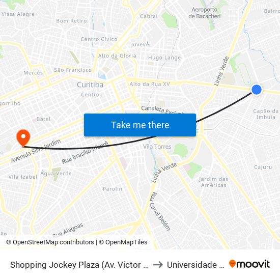 Shopping Jockey Plaza (Av. Victor Ferreira Do Amaral, 2300) to Universidade Dom Bosco map