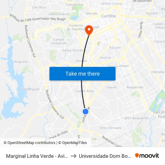 Marginal Linha Verde - Avipec to Universidade Dom Bosco map