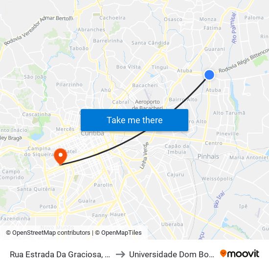 Rua Estrada Da Graciosa, 317 to Universidade Dom Bosco map