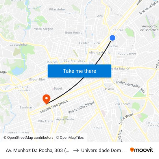 Av. Munhoz Da Rocha, 303 (Comec) to Universidade Dom Bosco map