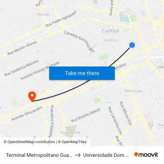 Terminal Metropolitano Guadalupe to Universidade Dom Bosco map