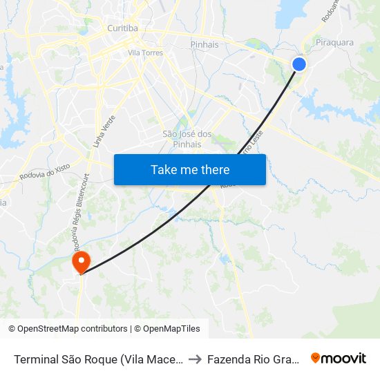 Terminal São Roque (Vila Macedo) to Fazenda Rio Grande map