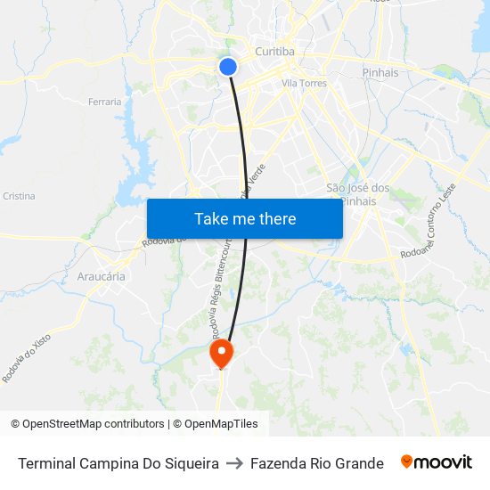 Terminal Campina Do Siqueira to Fazenda Rio Grande map