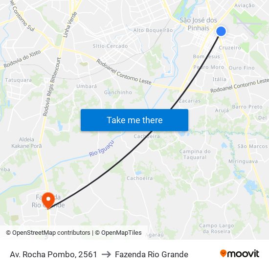 Av. Rocha Pombo, 2561 to Fazenda Rio Grande map