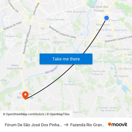 Fórum De São José Dos Pinhais to Fazenda Rio Grande map