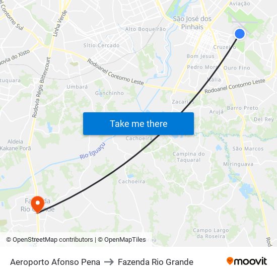 Aeroporto Afonso Pena to Fazenda Rio Grande map