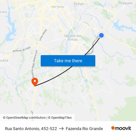 Rua Santo Antonio, 452-522 to Fazenda Rio Grande map