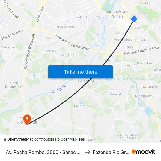 Av. Rocha Pombo, 3000 - Senac São José to Fazenda Rio Grande map