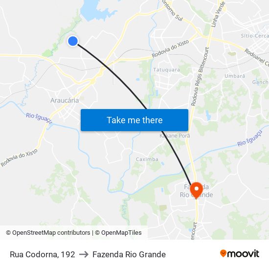 Rua Codorna, 192 to Fazenda Rio Grande map
