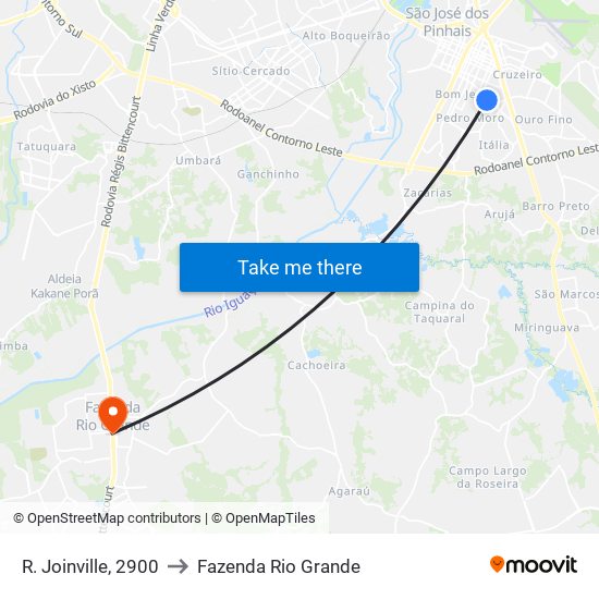 R. Joinville, 2900 to Fazenda Rio Grande map