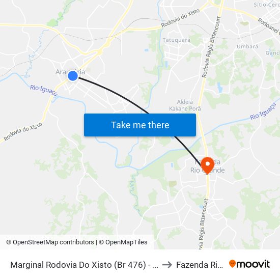 Marginal Rodovia Do Xisto (Br 476) - Hiper Condor Araucária to Fazenda Rio Grande map