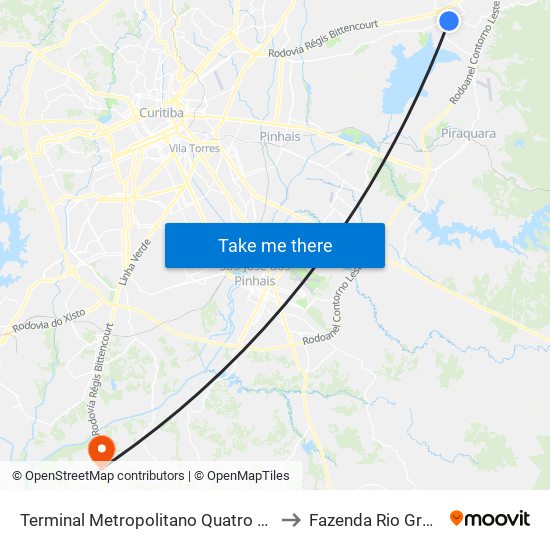 Terminal Metropolitano Quatro Barras to Fazenda Rio Grande map