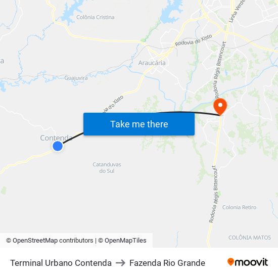 Terminal Urbano Contenda to Fazenda Rio Grande map