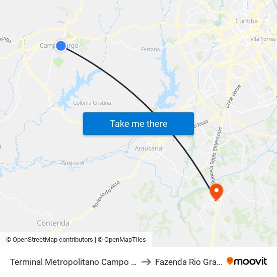 Terminal Metropolitano Campo Largo to Fazenda Rio Grande map