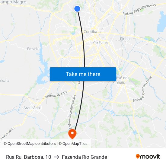 Rua Rui Barbosa, 10 to Fazenda Rio Grande map