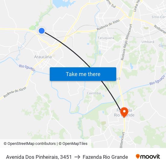 Avenida Dos Pinheirais, 3451 to Fazenda Rio Grande map